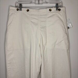 SONOMA NEW Cropped Twill Trouser Womens 14 Cream Wide Leg Flat Front Buttons